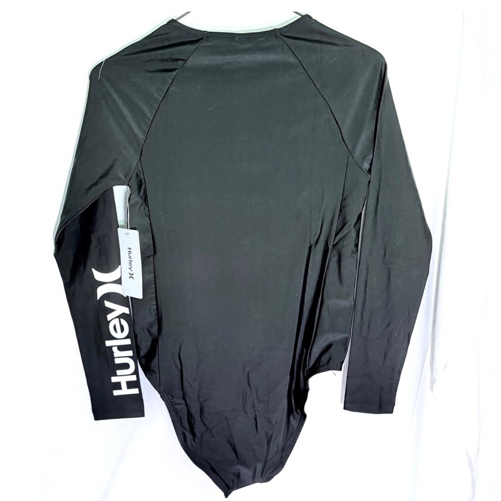 NWT Hurley Black Long Sleeve One Piece Rash Guard / Swimsuit UPF 50+ Zip Surf SM - Picture 6 of 7